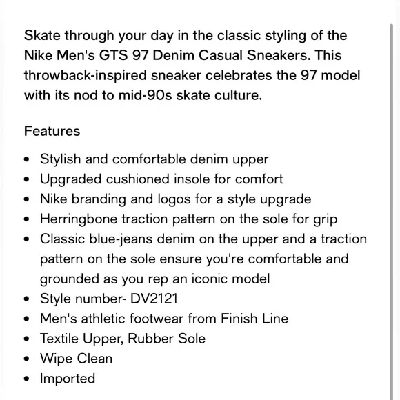 NIKE Men’s Gts 97 Denim - Blue
$166 MSRP - Picture 4 of 14